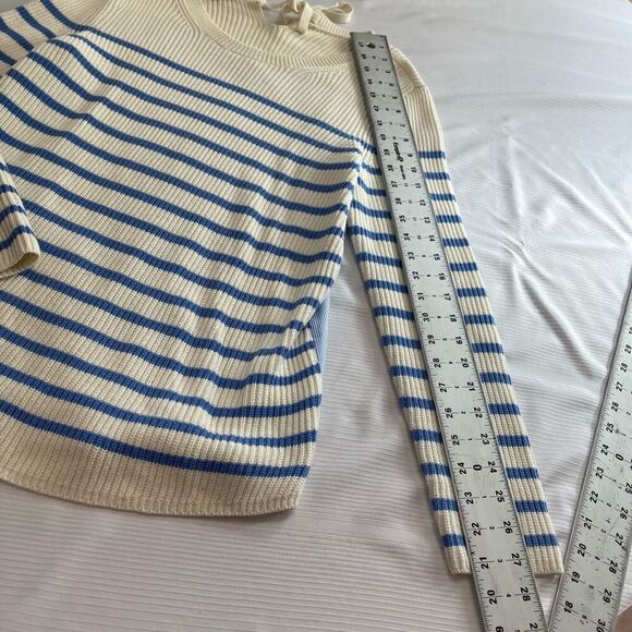 Talbots Womens MP Medium Petite Sweater Top White Blue Stripe Cotton Woven - Picture 4 of 8